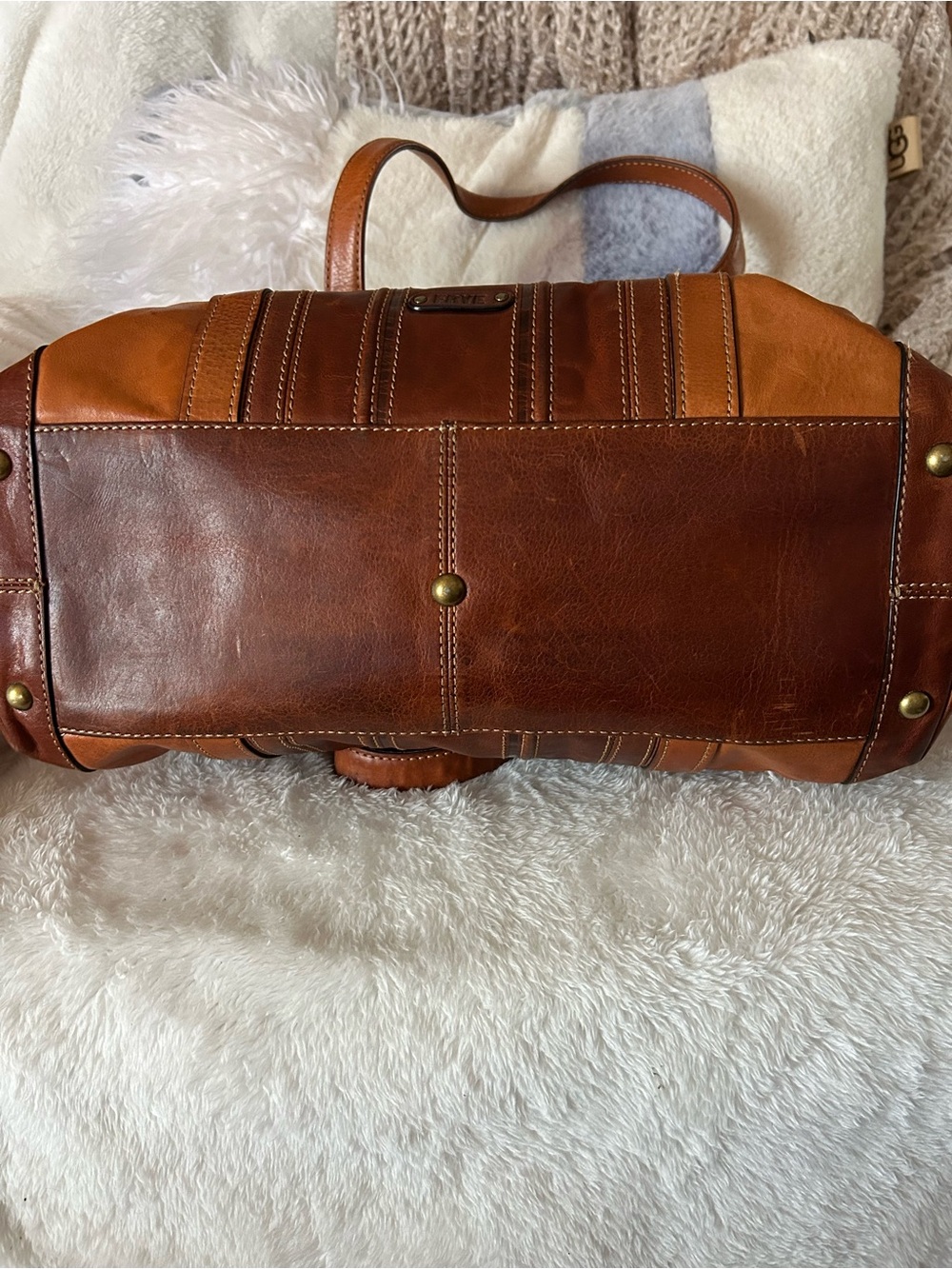 Frye Two-Tone Chestnut & Cognac Leather Tote - Picture 5 of 7